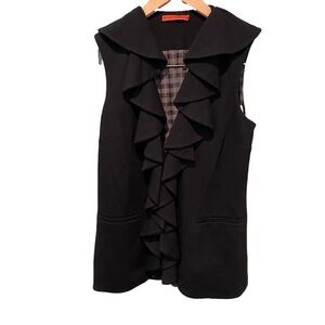 Alice & Olivia Plaid Lined V-Neck Ruffle Vest Size SP
